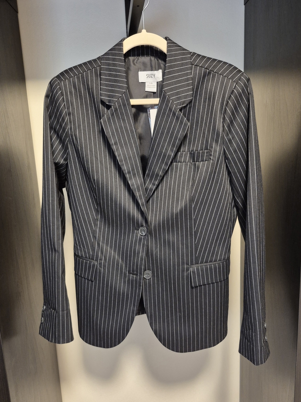 Suzy Shier Woman's Black Pinstripe Blazer